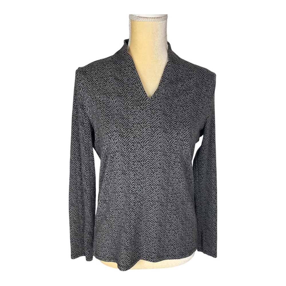 Talbots V-neck Gray Black Print Blouse Top Size‎ Mp